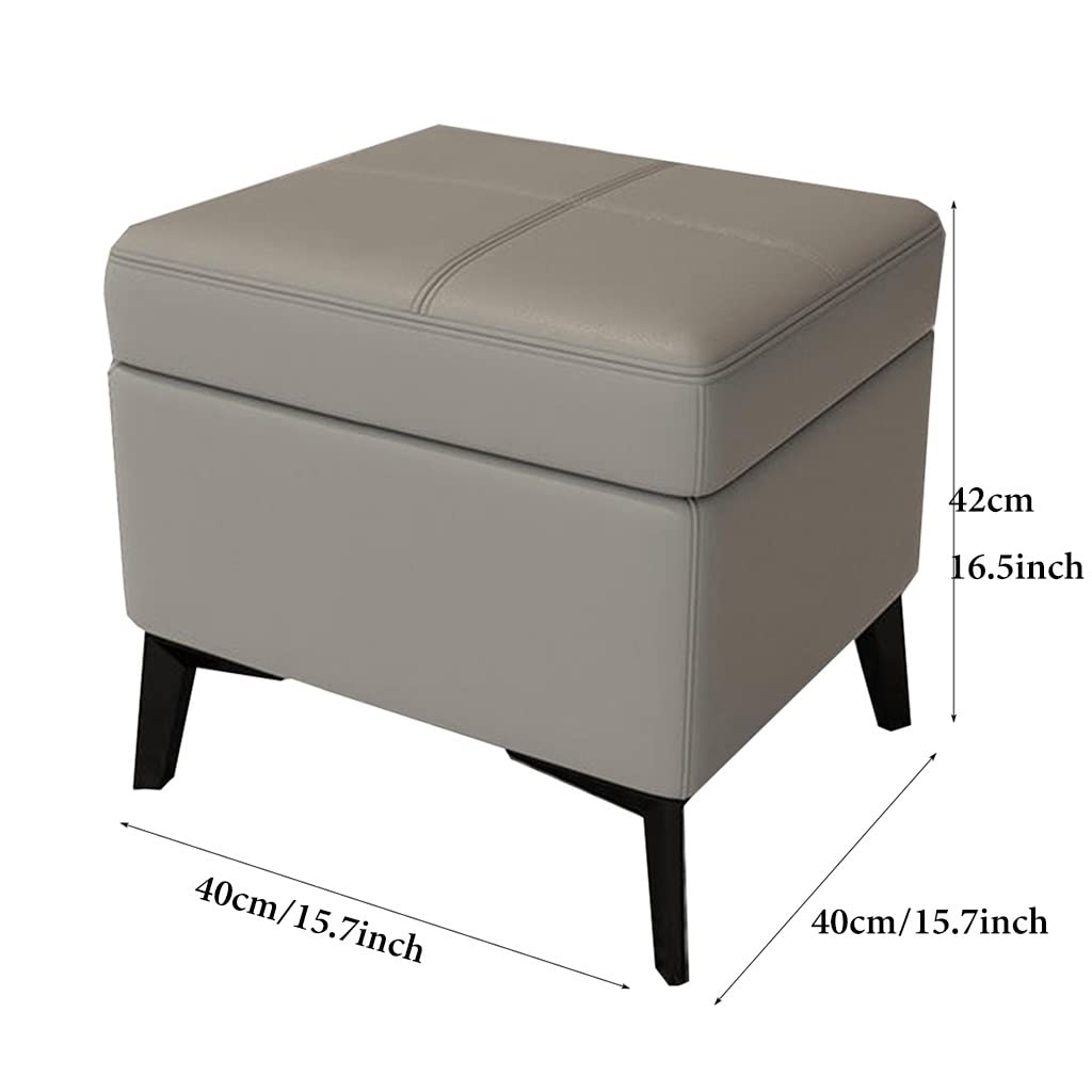 Osmanischer Hocker mit Stauraum, 15,7 Zoll Hocker Leder Kleiner Fußhocker Gepolsterter Quadratischer mit Holzbeinen, Akzent Fußstütze Fußhocker für Wohnzimmer (Farbe: /Hellgrau)