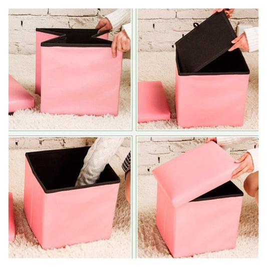 CCKUHN Ottoman-Fußstütze, Ottoman-Hocker-Sitz mit Stauraum, Würfel-Fußhocker-Aufbewahrung, Faltbare Aufbewahrungsbox, Spielzeugtruhe, klappbare Fußstütze (Hellviolett, Einheitsgröße) (hel