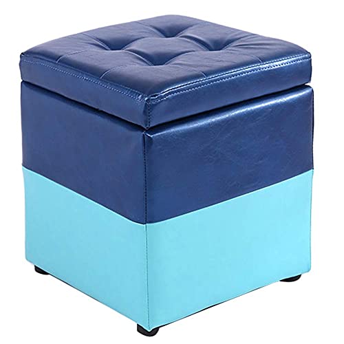 Generisch Sofa-Fußhocker mit Stauraum, Ottomane, Würfel-Fußstütze, Hocker, quadratische Schuhbank mit Klappdeckel, PU, leicht zu reinigen, 5 Farben, 2 Größen (Farbe: Blau, Größe: 40 x 40 x 4