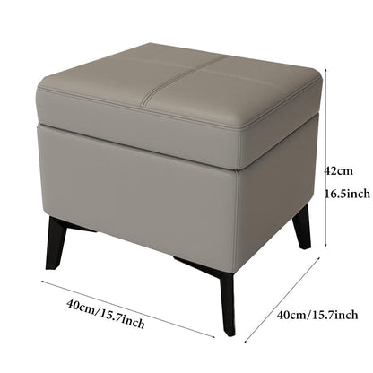 Osmanischer Hocker mit Stauraum, 15,7 Zoll Hocker Leder Kleiner Fußhocker Gepolsterter Quadratischer mit Holzbeinen, Akzent Fußstütze Fußhocker für Wohnzimmer (Farbe: /Hellgrau)