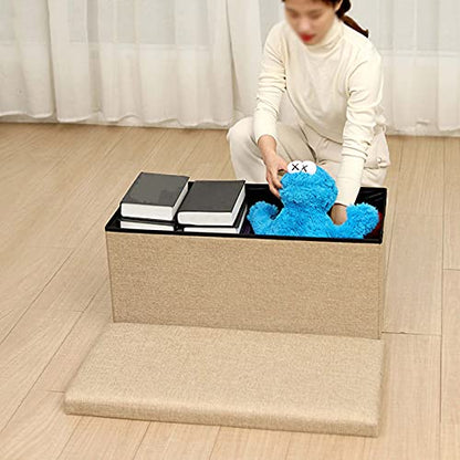 XCHSXYL Sitzbank mit Stauraum, 76 x 38 x 38 cm, stilvoller Fußhocker mit Leinenstoff, Abnehmbarer Deckel, perfekt für Wohnzimmer, Wohnheim, Büro, kleine tragbare Fußstütze für Couch oder Schreibtisc