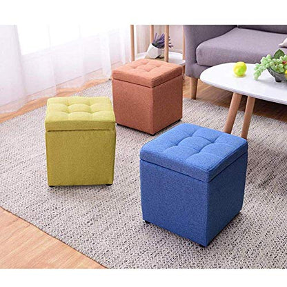 XUELOMZ Esszimmerstuhl mit Stauraum, Ottomane, gepolstert, Würfel-Fußstütze, Hocker, Fußhocker mit Stauraum, Wechselschuhe, Hocker für Flur und Wohnzimmer, Orange, Blau, Klein