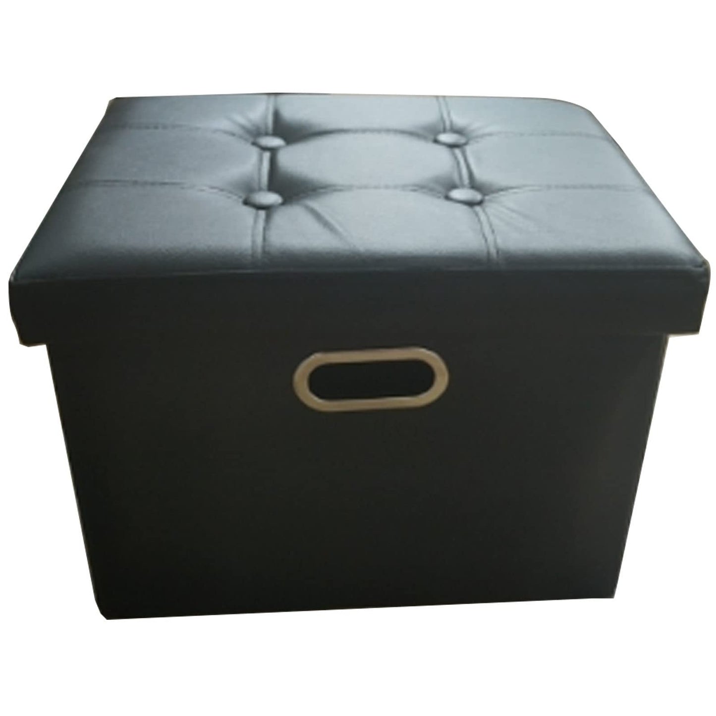 Leder-Ottomane mit Stauraum, zusammenklappbar, PU-Fußstütze, Fußhocker mit Griffen, Deckel, Kleiner rechteckiger, zusammenklappbarer Ottoman-Fußhocker für Wohnzimmer, Schlafzimmer, Braun, 43