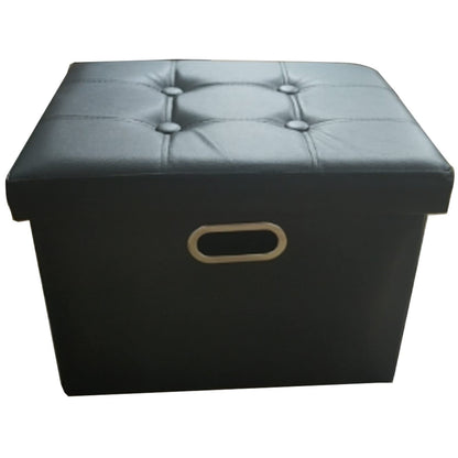 Leder-Ottomane mit Stauraum, zusammenklappbar, PU-Fußstütze, Fußhocker mit Griffen, Deckel, Kleiner rechteckiger, zusammenklappbarer Ottoman-Fußhocker für Wohnzimmer, Schlafzimmer, Braun, 43