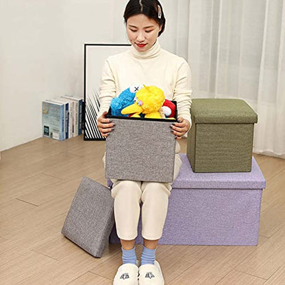XCHSXYL Sitzbank mit Stauraum, 76 x 38 x 38 cm, stilvoller Fußhocker mit Leinenstoff, Abnehmbarer Deckel, perfekt für Wohnzimmer, Wohnheim, Büro, kleine tragbare Fußstütze für Couch oder Schreibtisc