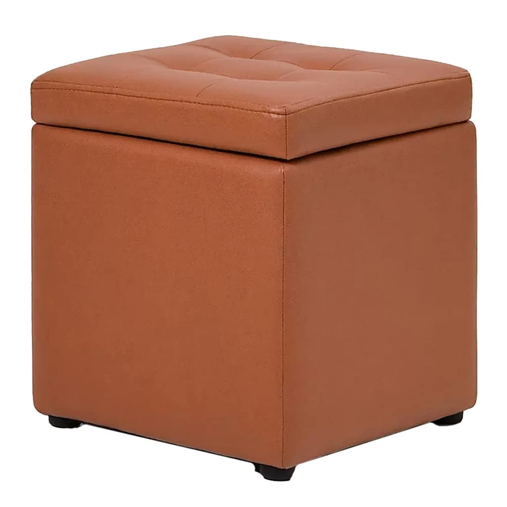 Kleiner Hockerfuß aus Leder, Fußstütze mit Stauraum, Ruhehocker unter dem Schreibtisch, kurzer Hocker, Spielzeugtruhe für Wohnzimmer, Eingangsbereich, Büro (Farbe: /Orange, Größe: B)