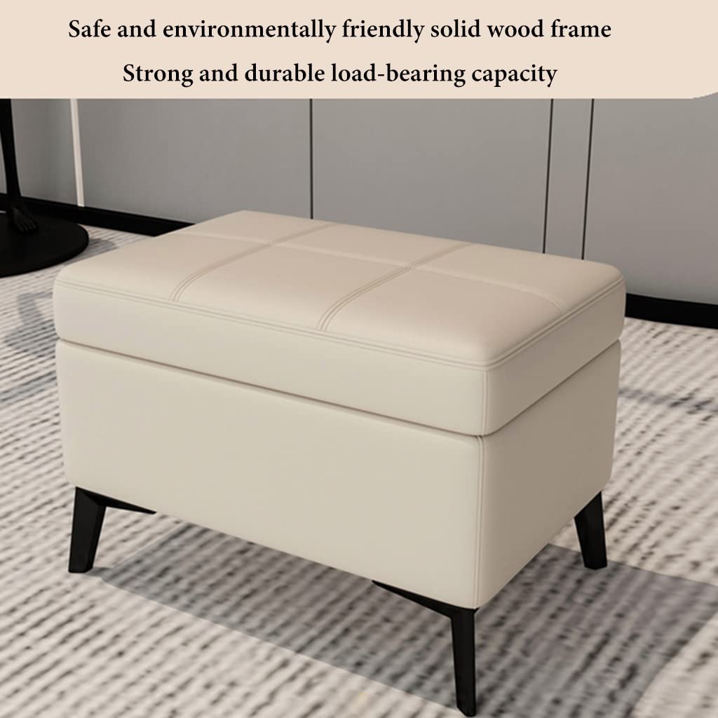 Osmanischer Hocker mit Stauraum, 15,7 Zoll Hocker Leder Kleiner Fußhocker Gepolsterter Quadratischer mit Holzbeinen, Akzent Fußstütze Fußhocker für Wohnzimmer (Farbe: /Hellgrau)