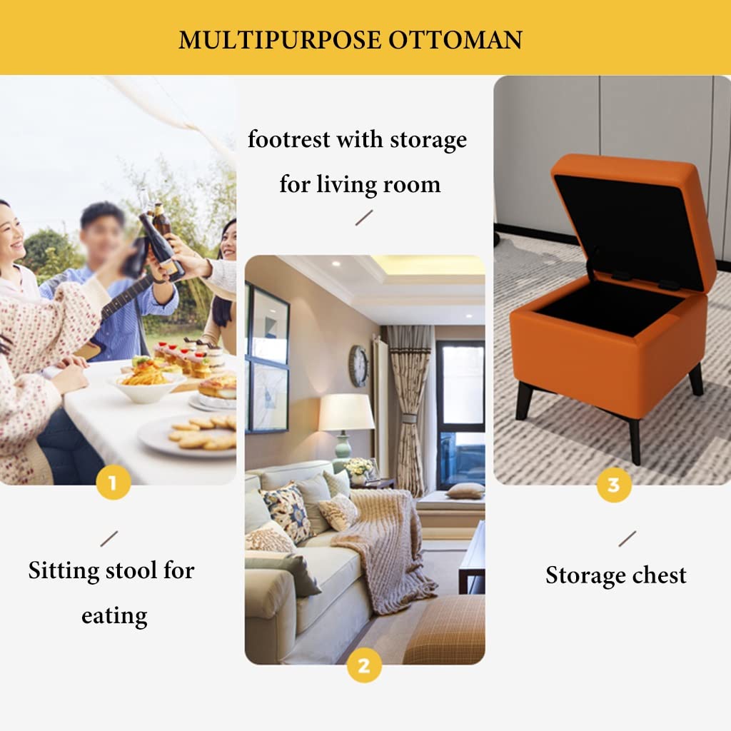 Osmanischer Hocker mit Stauraum, 15,7 Zoll Hocker Leder Kleiner Fußhocker Gepolsterter Quadratischer mit Holzbeinen, Akzent Fußstütze Fußhocker für Wohnzimmer (Farbe: /Hellgrau)