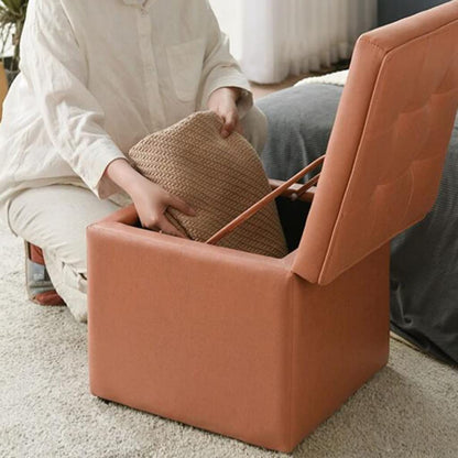 Kleiner Hockerfuß aus Leder, Fußstütze mit Stauraum, Ruhehocker unter dem Schreibtisch, kurzer Hocker, Spielzeugtruhe für Wohnzimmer, Eingangsbereich, Büro (Farbe: /Orange, Größe: B)
