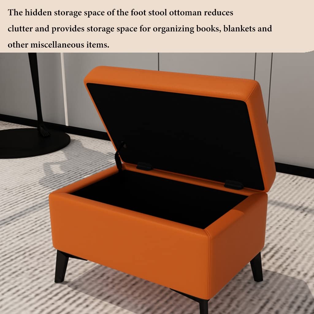 Osmanischer Hocker mit Stauraum, 15,7 Zoll Hocker Leder Kleiner Fußhocker Gepolsterter Quadratischer mit Holzbeinen, Akzent Fußstütze Fußhocker für Wohnzimmer (Farbe: /Hellgrau)