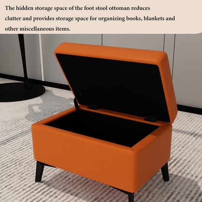 Osmanischer Hocker mit Stauraum, 15,7 Zoll Hocker Leder Kleiner Fußhocker Gepolsterter Quadratischer mit Holzbeinen, Akzent Fußstütze Fußhocker für Wohnzimmer (Farbe: /Hellgrau)