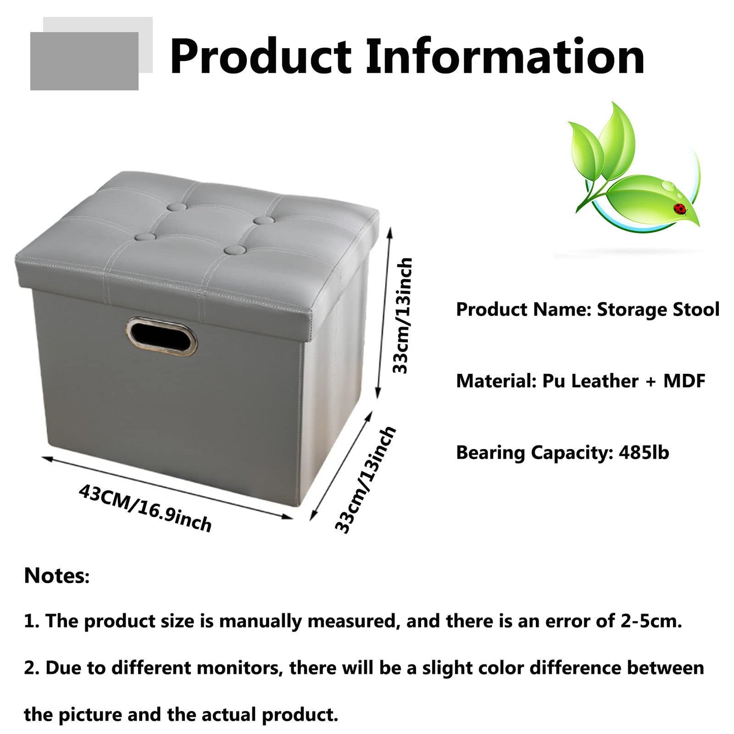 Leder-Ottomane mit Stauraum, zusammenklappbar, PU-Fußstütze, Fußhocker mit Griffen, Deckel, Kleiner rechteckiger, zusammenklappbarer Ottoman-Fußhocker für Wohnzimmer, Schlafzimmer, Braun, 43