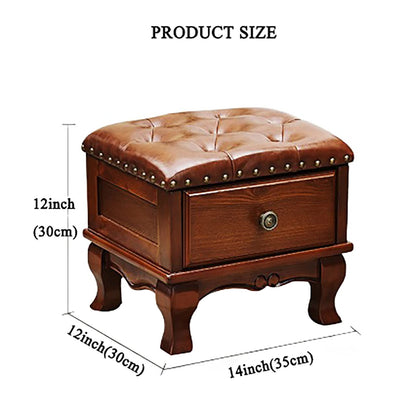 Massivholz-Aufbewahrungs-Ottomane, Fußhocker mit Schublade, kleine Fußstütze, Würfel-Ottomane, Leder-Ottomane mit Stauraum, Vintage-Ottomane für Wohnzimmer, Schlafzimmer, Eingangsbereich-D 3