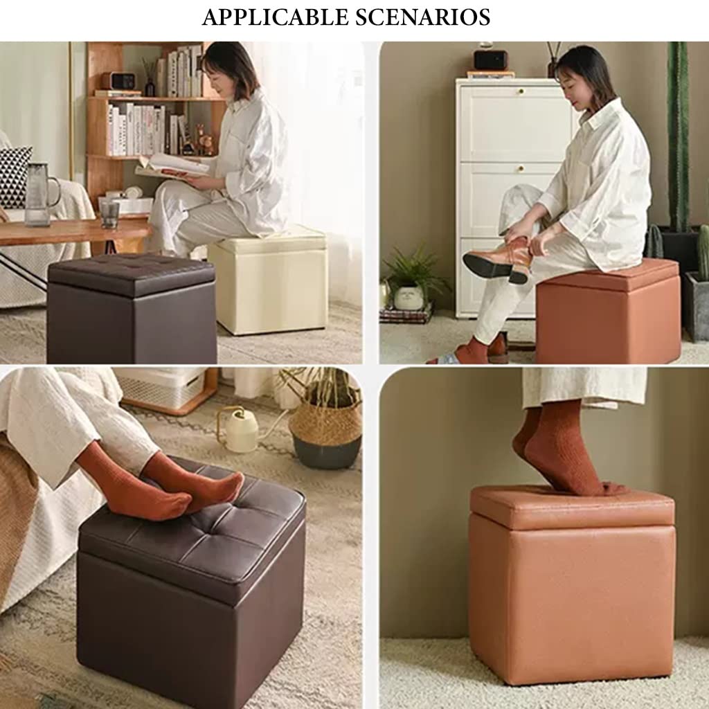 Kleiner Hockerfuß aus Leder, Fußstütze mit Stauraum, Ruhehocker unter dem Schreibtisch, kurzer Hocker, Spielzeugtruhe für Wohnzimmer, Eingangsbereich, Büro (Farbe: /Orange, Größe: B)