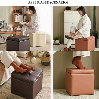Kleiner Hockerfuß aus Leder, Fußstütze mit Stauraum, Ruhehocker unter dem Schreibtisch, kurzer Hocker, Spielzeugtruhe für Wohnzimmer, Eingangsbereich, Büro (Farbe: /Orange, Größe: B)