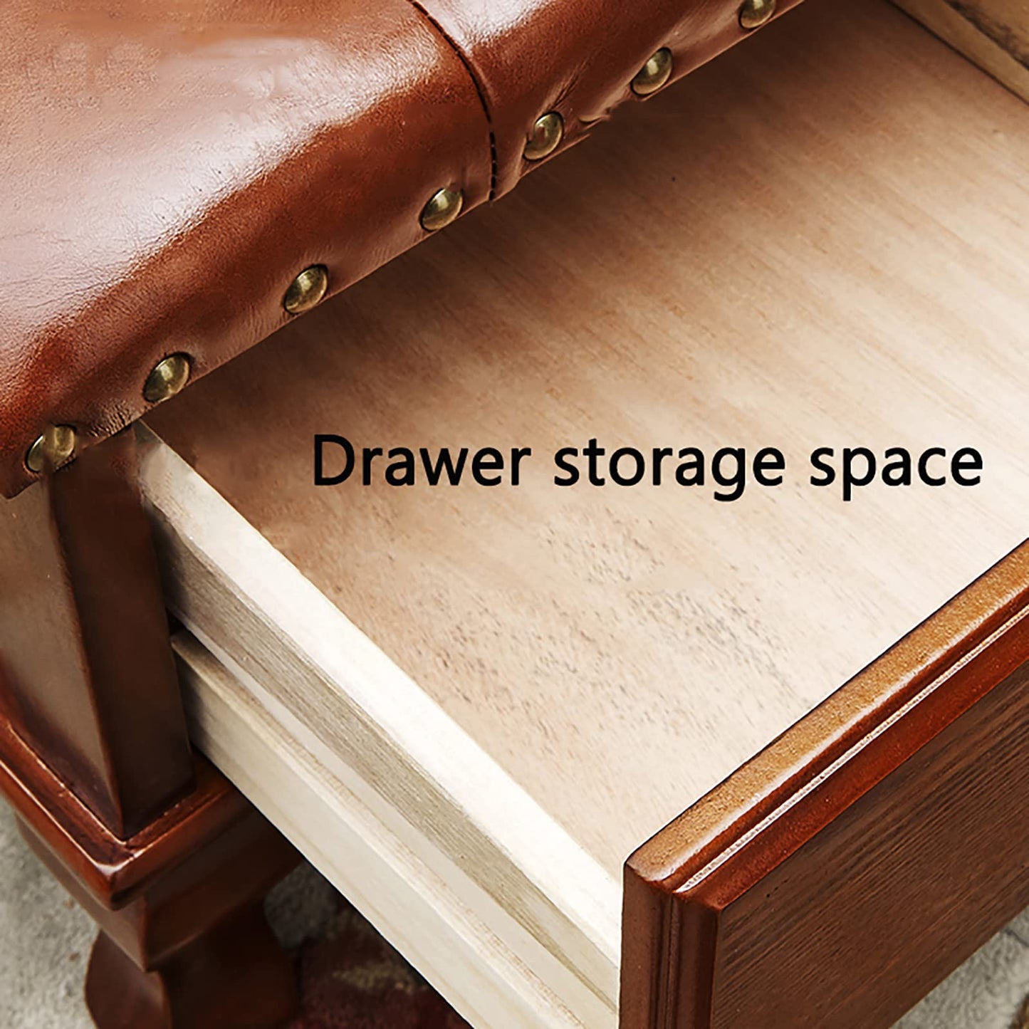 Massivholz-Aufbewahrungs-Ottomane, Fußhocker mit Schublade, kleine Fußstütze, Würfel-Ottomane, Leder-Ottomane mit Stauraum, Vintage-Ottomane für Wohnzimmer, Schlafzimmer, Eingangsbereich-D 3