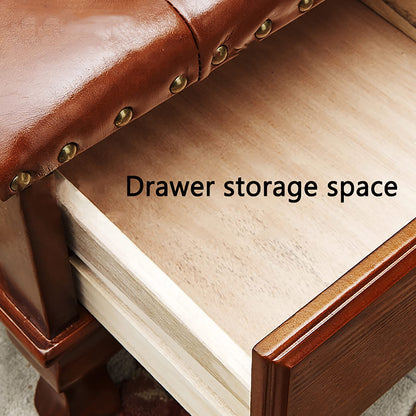 Massivholz-Aufbewahrungs-Ottomane, Fußhocker mit Schublade, kleine Fußstütze, Würfel-Ottomane, Leder-Ottomane mit Stauraum, Vintage-Ottomane für Wohnzimmer, Schlafzimmer, Eingangsbereich-D 3