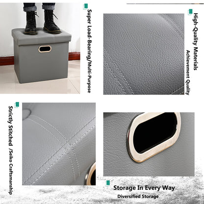 Leder-Ottomane mit Stauraum, zusammenklappbar, PU-Fußstütze, Fußhocker mit Griffen, Deckel, Kleiner rechteckiger, zusammenklappbarer Ottoman-Fußhocker für Wohnzimmer, Schlafzimmer, Braun, 43