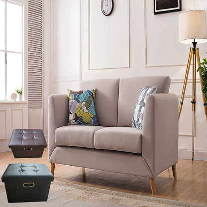 Leder-Ottomane mit Stauraum, zusammenklappbar, PU-Fußstütze, Fußhocker mit Griffen, Deckel, Kleiner rechteckiger, zusammenklappbarer Ottoman-Fußhocker für Wohnzimmer, Schlafzimmer, Braun, 43